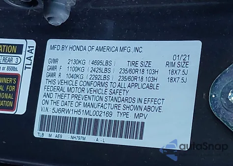 2021 Honda Cr-V 2Wd Ex из США, поврежденный, VIN 5J6RW1H51ML002169